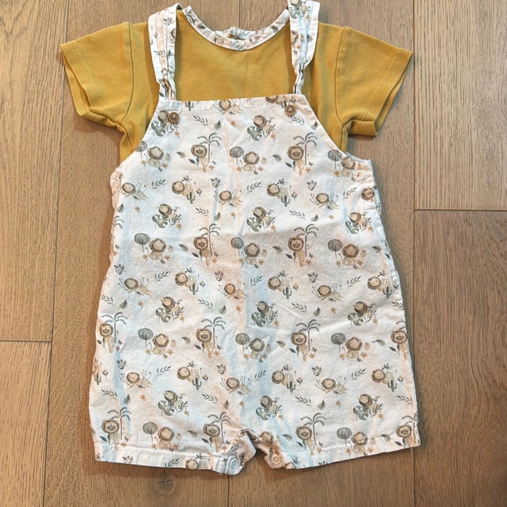Lion Print Kids Overalls Set